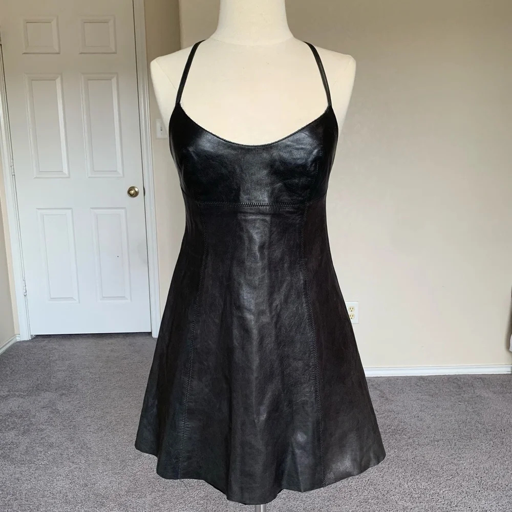 Vintage Plein Sud Lambskin Leather Black Mini Dress - Picture 3 of 5